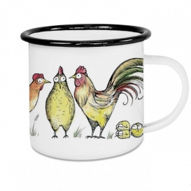 Large Chicken Family Emaille Coffee cup